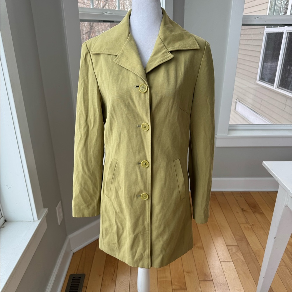 Vintage John Paul Richard Uniform Chartreuse Olive Green Short Trench Coat Sz 6 - Picture 4 of 12